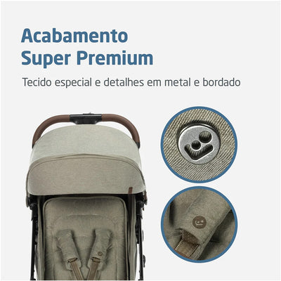 Carrinho de Bebê Maxi-Cosi Eva³ Luxe Twillic Truffle - Acabamento premium e detalhes bordados